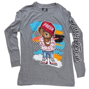 Hustle G Mens‎ Long Sleeve Graphic T-Shirt Bundle Gray Savage Fresh Bear Large